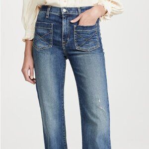 NILI LOTAN 27 BRINDIE PATCH POCKET DENIM NY DESIGNER STRETCH 70's FLARE JEANS